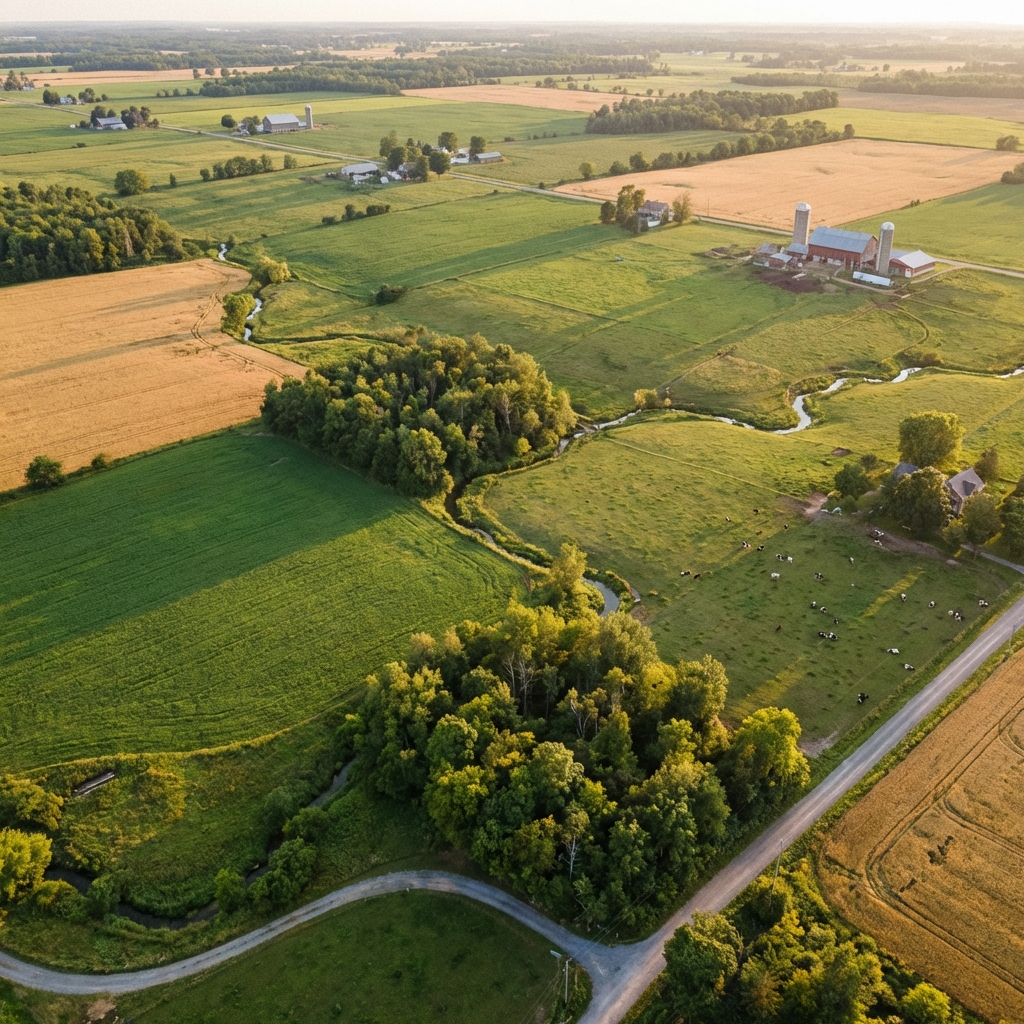 Aerial view of farmland around Alexandria, Ontario